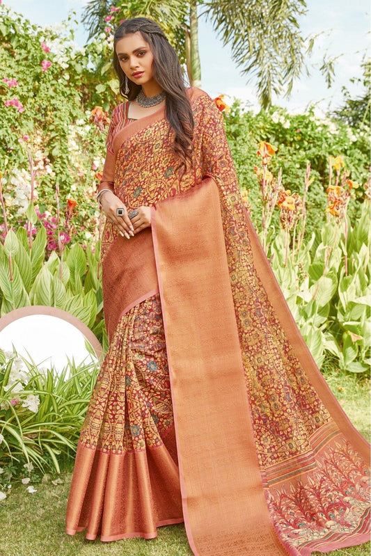 Orange Colour Linen Printed Saree SD1100896