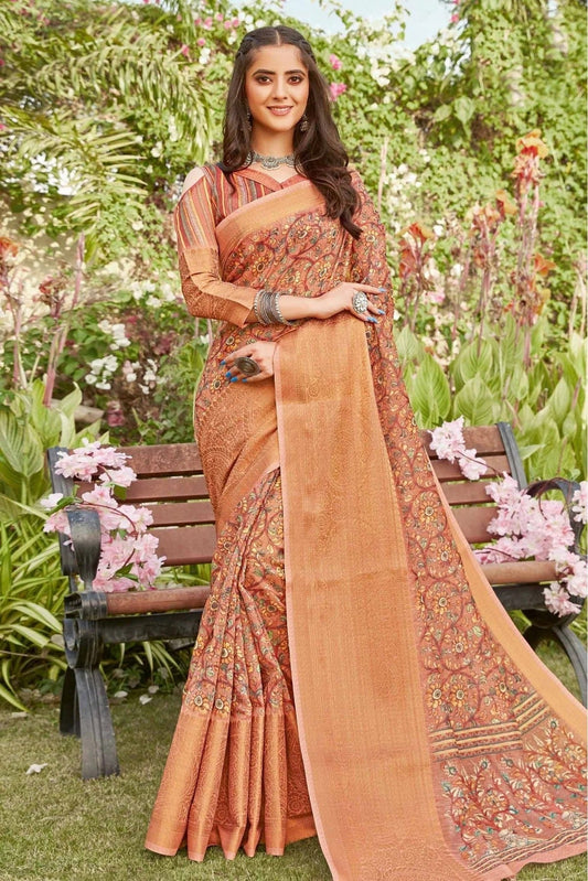 Orange Colour Linen Printed Saree SD1100900