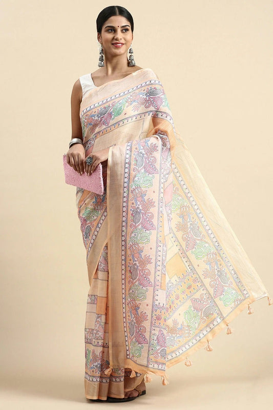 Orange Colour Linen Saree SD1110333
