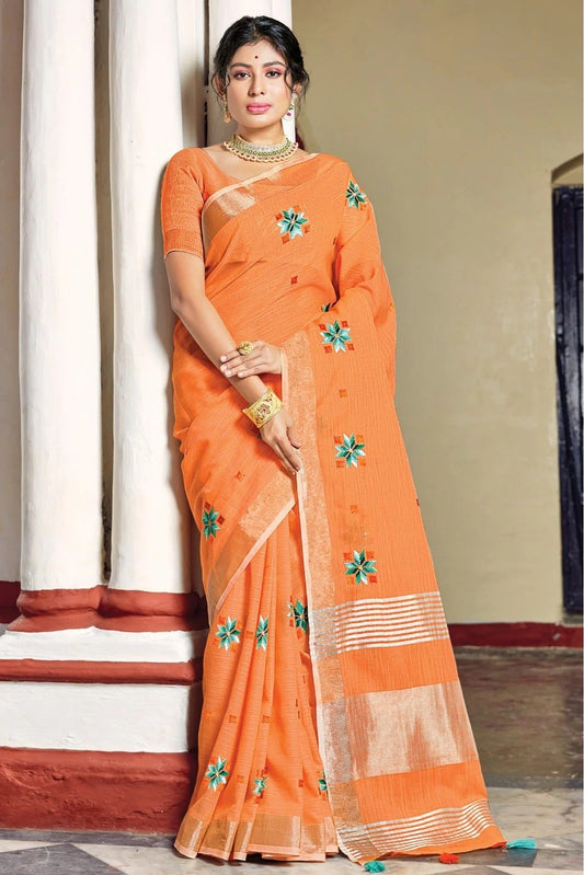 Orange Colour Linen Thread Work Saree SD1100202