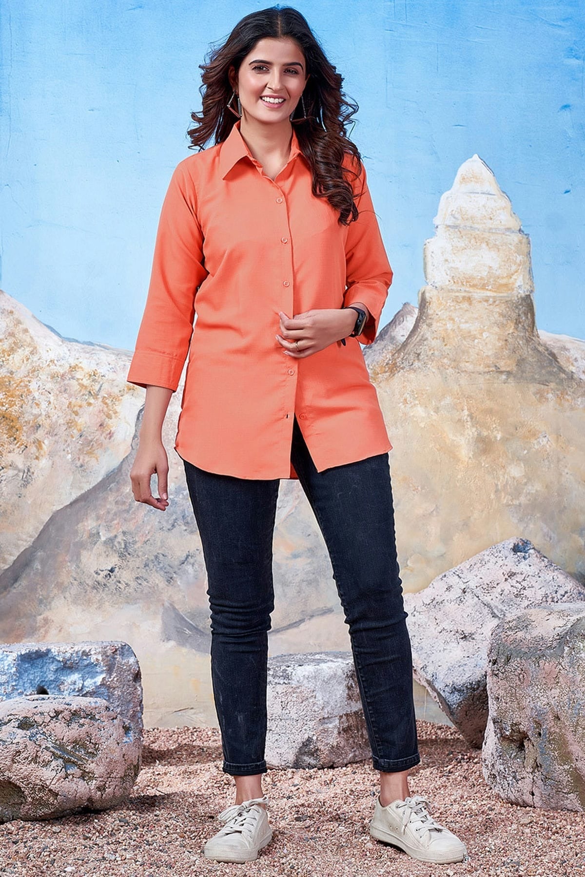Orange Colour Maaza Cotton Solid  Work Readymade Top TP1110744