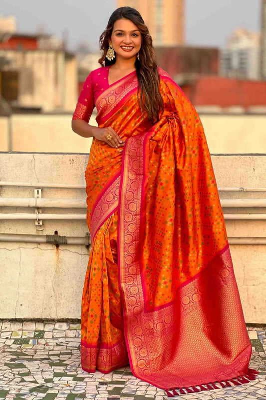 Orange Colour Meenakari Work Patola Silk Traditional Sarees SD1113383