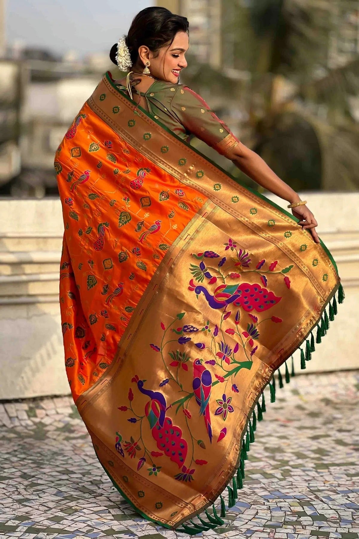 Orange Colour Meenakari Work Soft Silk Paithani Sarees SD1113366 A