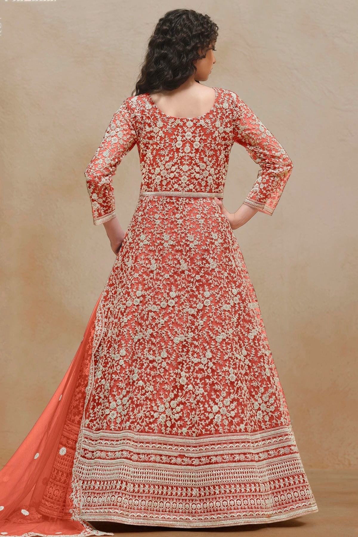 Orange Colour Net Semi Stitched Anarkali Suit SM1050624 A