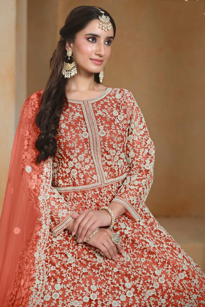 Orange Colour Net Semi Stitched Anarkali Suit SM1050624 B