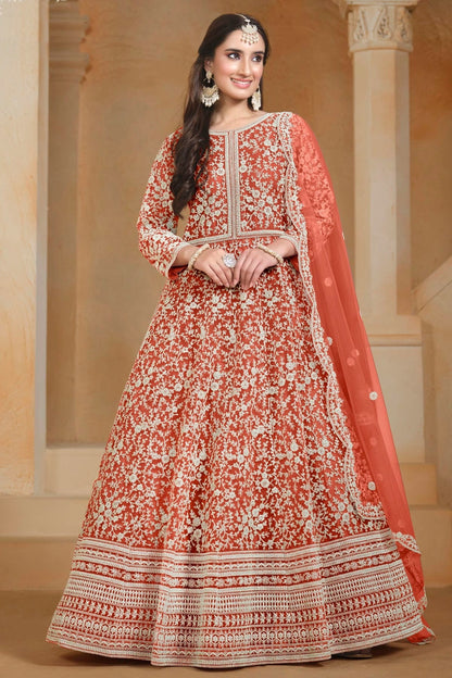 Orange Colour Net Semi Stitched Anarkali Suit SM1050624