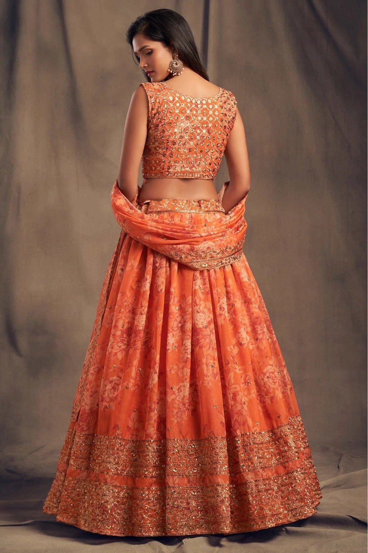 Orange Colour Organza Lehenga Choli LC1010096 A