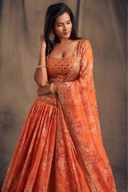Orange Colour Organza Lehenga Choli LC1010096 B