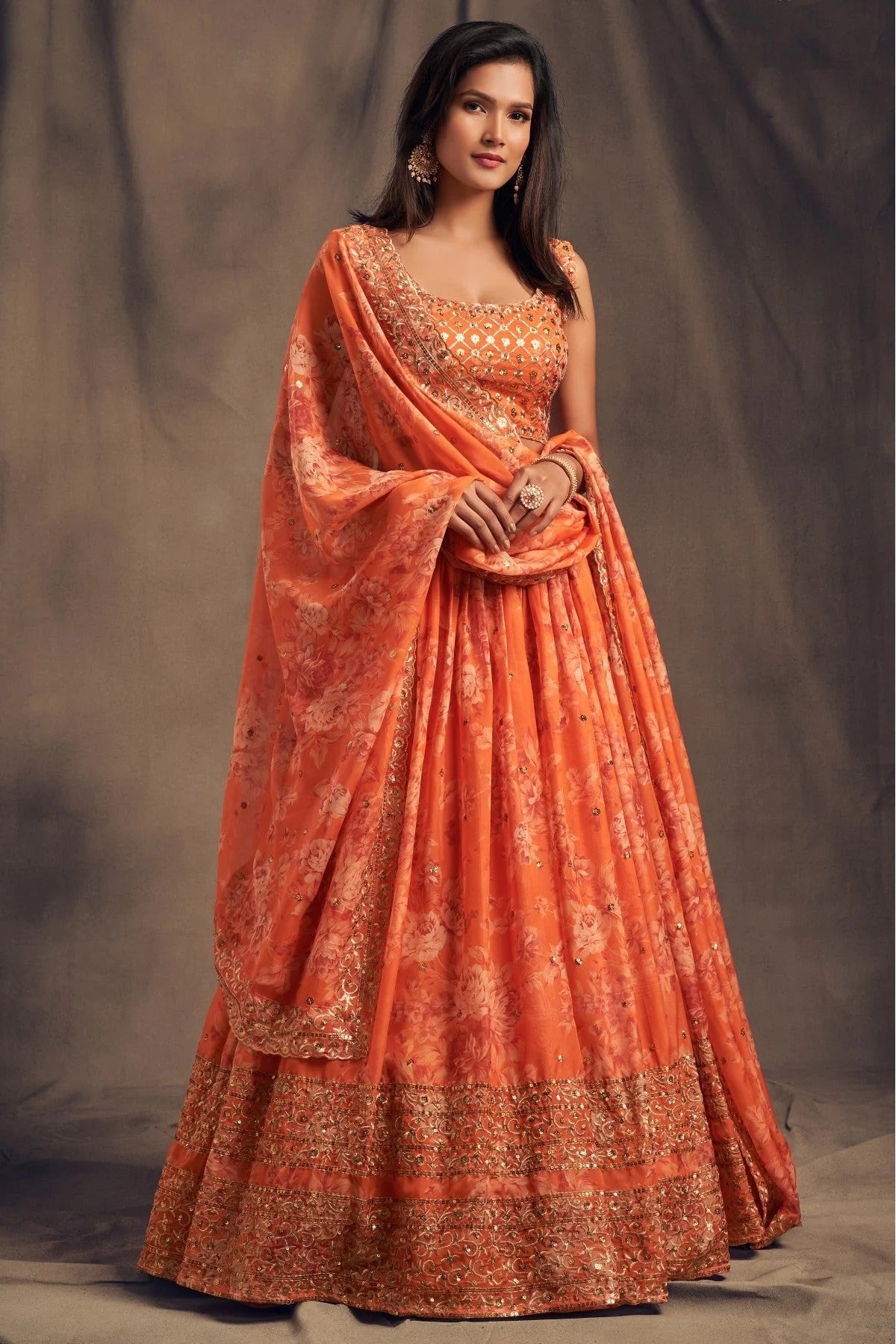 Orange Colour Organza Lehenga Choli LC1010096