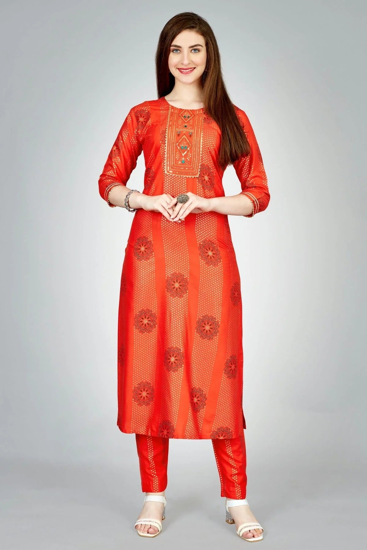 Orange Colour Rayon Kurta And Pant Set KR1111310