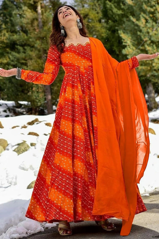 Orange Colour Rayon Stitched Gown GW1112317