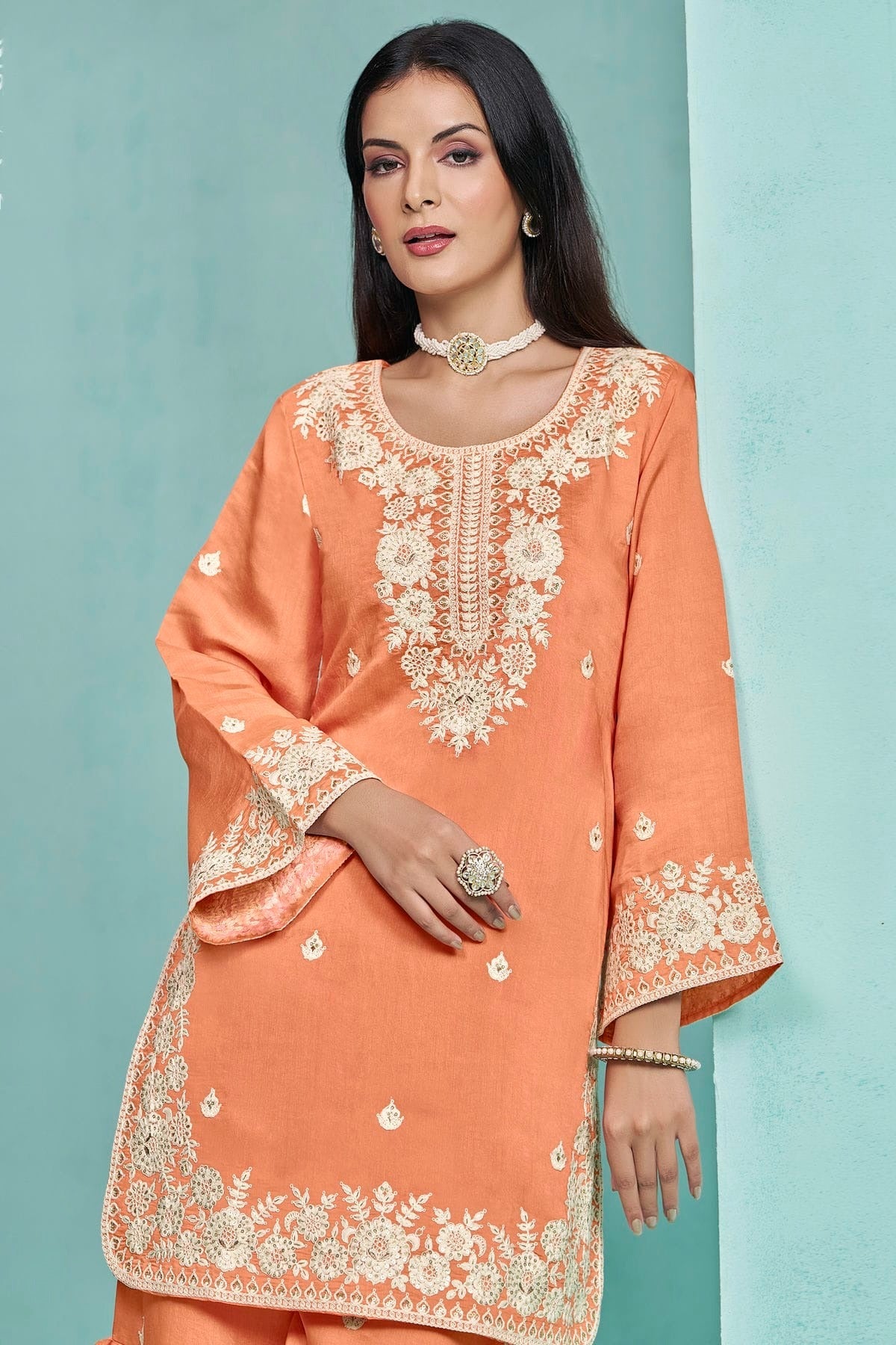 Orange Colour Roman Silk Sharara Suit SM1050559 A
