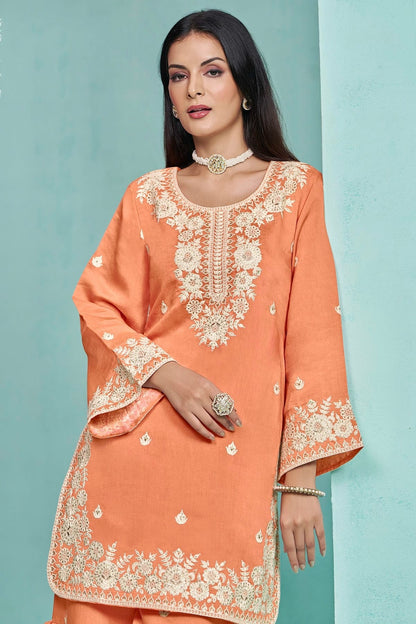 Orange Colour Roman Silk Sharara Suit SM1050559 A