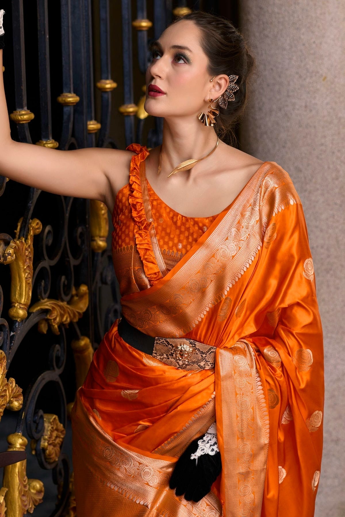Orange Colour Satin Munga Silk Woven Work Saree SD1290065 A