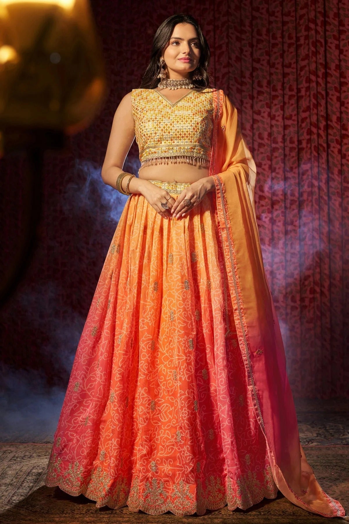 Orange Colour Semi Stitched Organza Lehenga Choli LC1080891