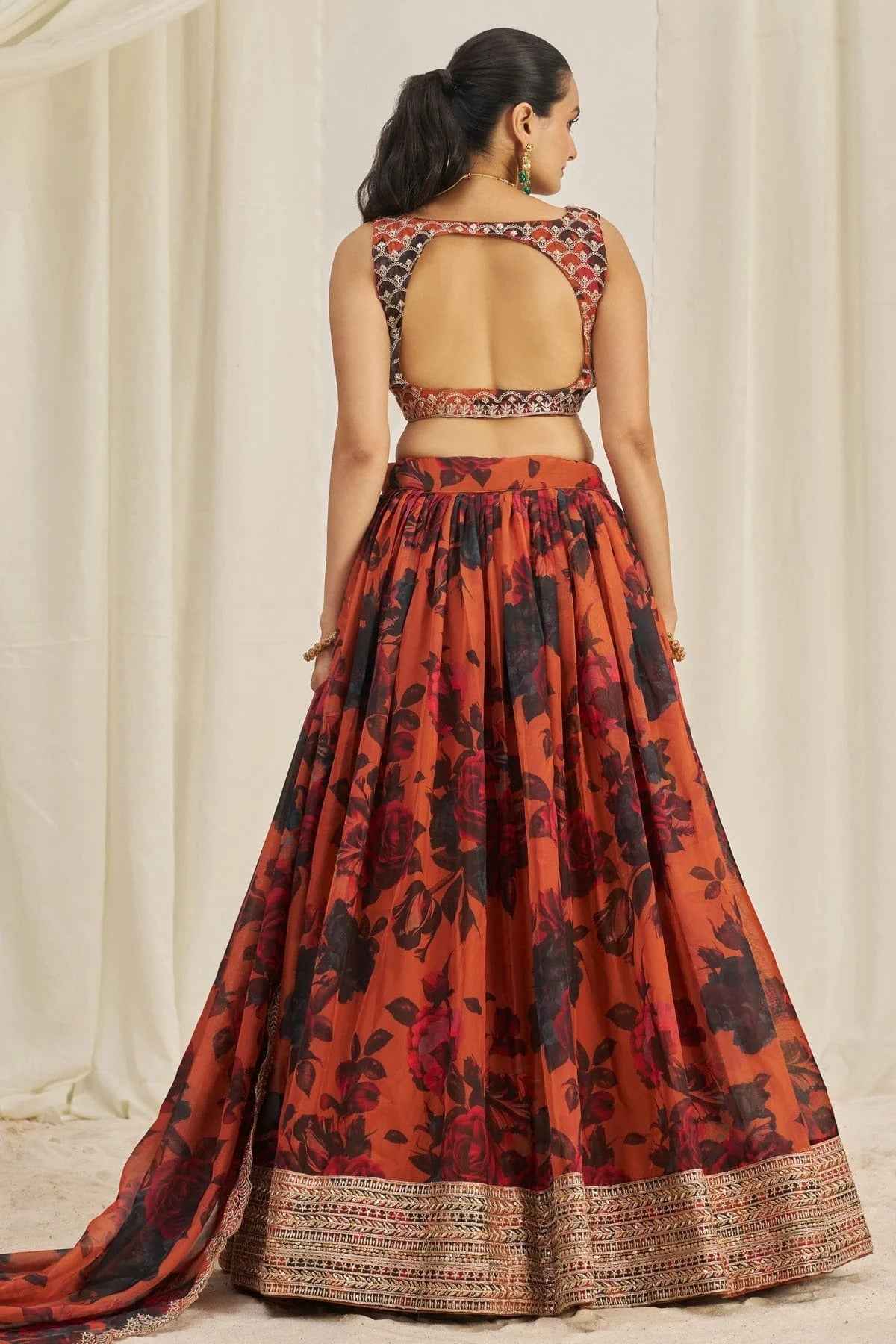 Orange Colour Semi Stitched Organza Lehenga Choli LC1080898 A