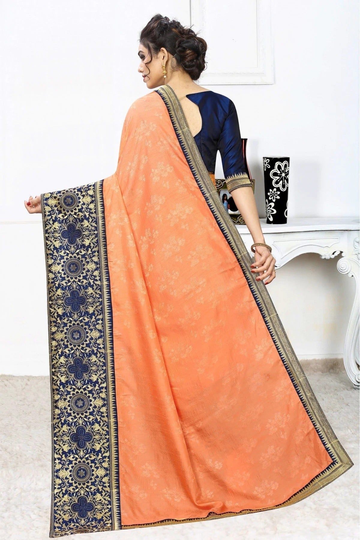 Orange Colour Silk Jacqaurd Embroidery Saree SD1120827 A