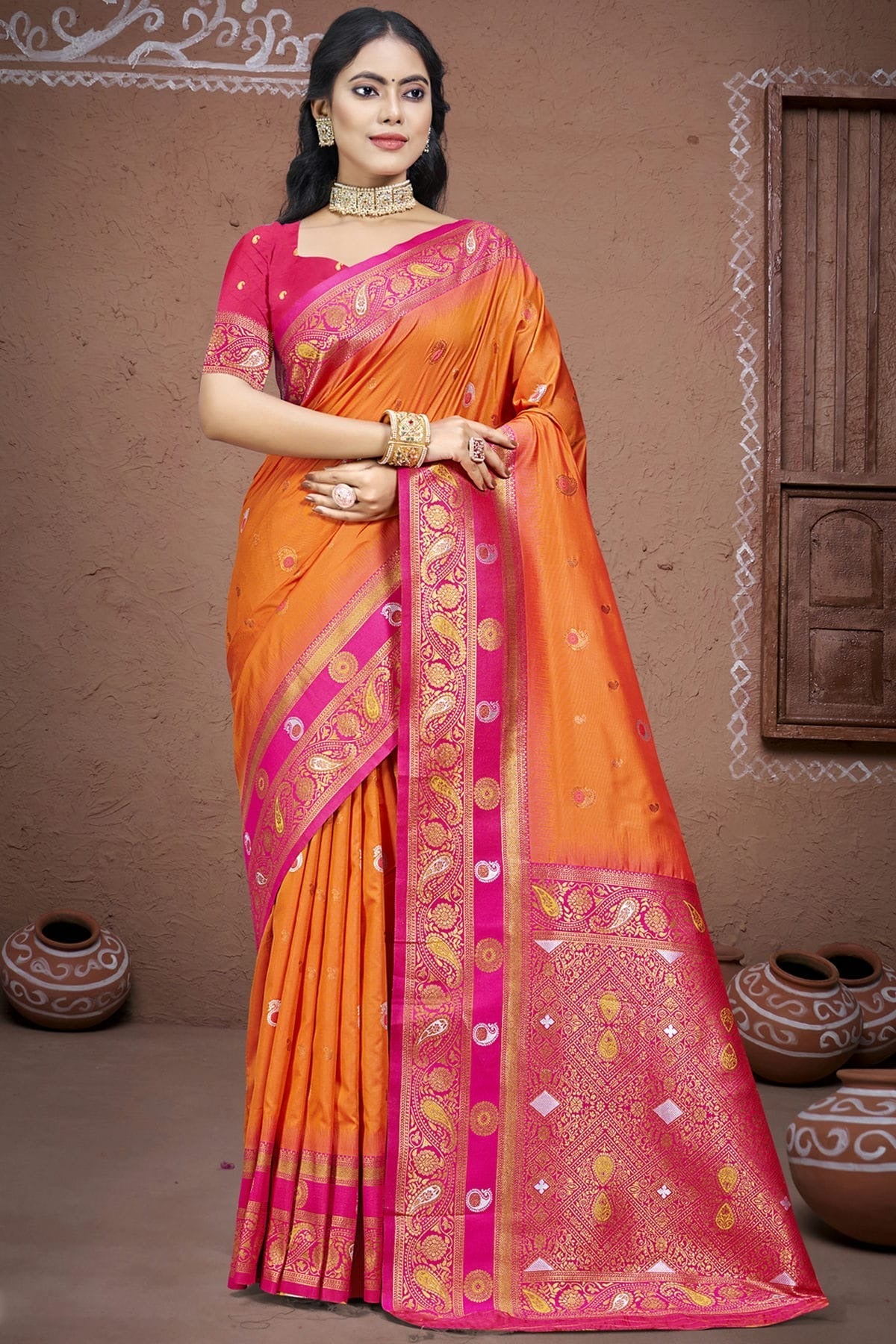 Orange Colour Silk Woven Work Traditional Saree SD1102987