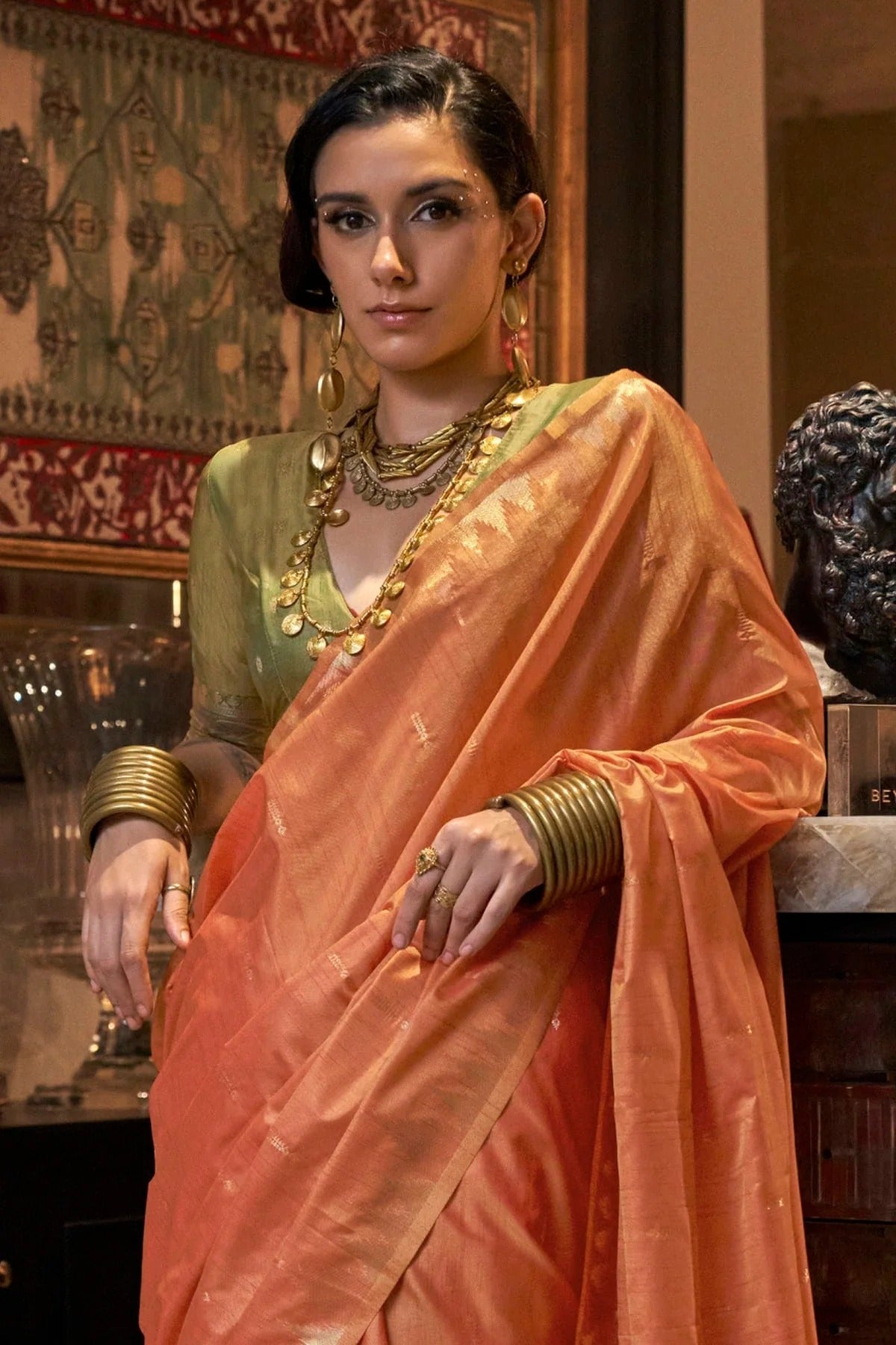 Orange Colour Tussar Silk Woven Work Saree SD1290004 A