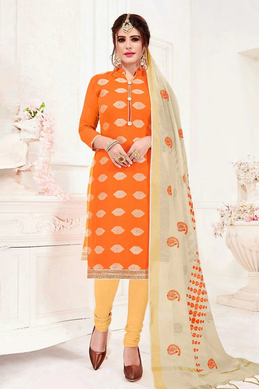 Orange Colour Unstitched Banarasi Jacquard Churidar Suit US1161067