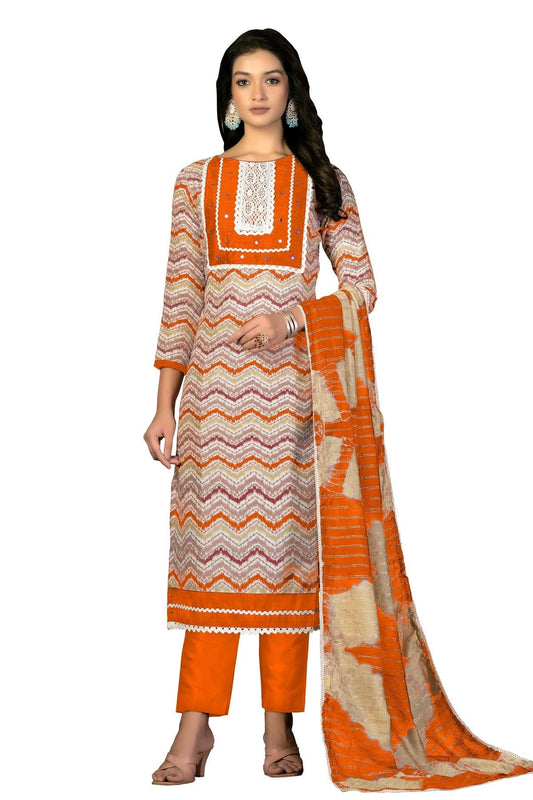 Orange Colour Unstitched Cotton Fabric Straight Suit US1160942