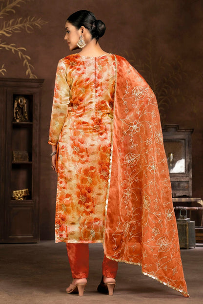 Orange Colour Unstitched Organza Banarasi Jacquard Pant Style Suit US1161287 A