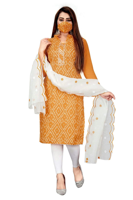Orange Colour Unstitched Slub Cotton Straight Suit US1160714