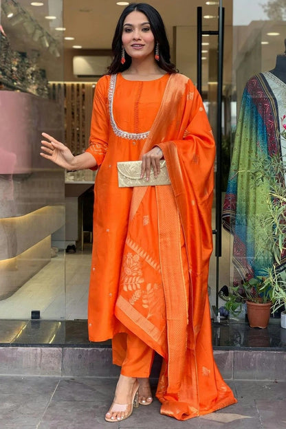 Orange Colour Viscose Chanderi Stitched Salwar Suit SS1111552 A