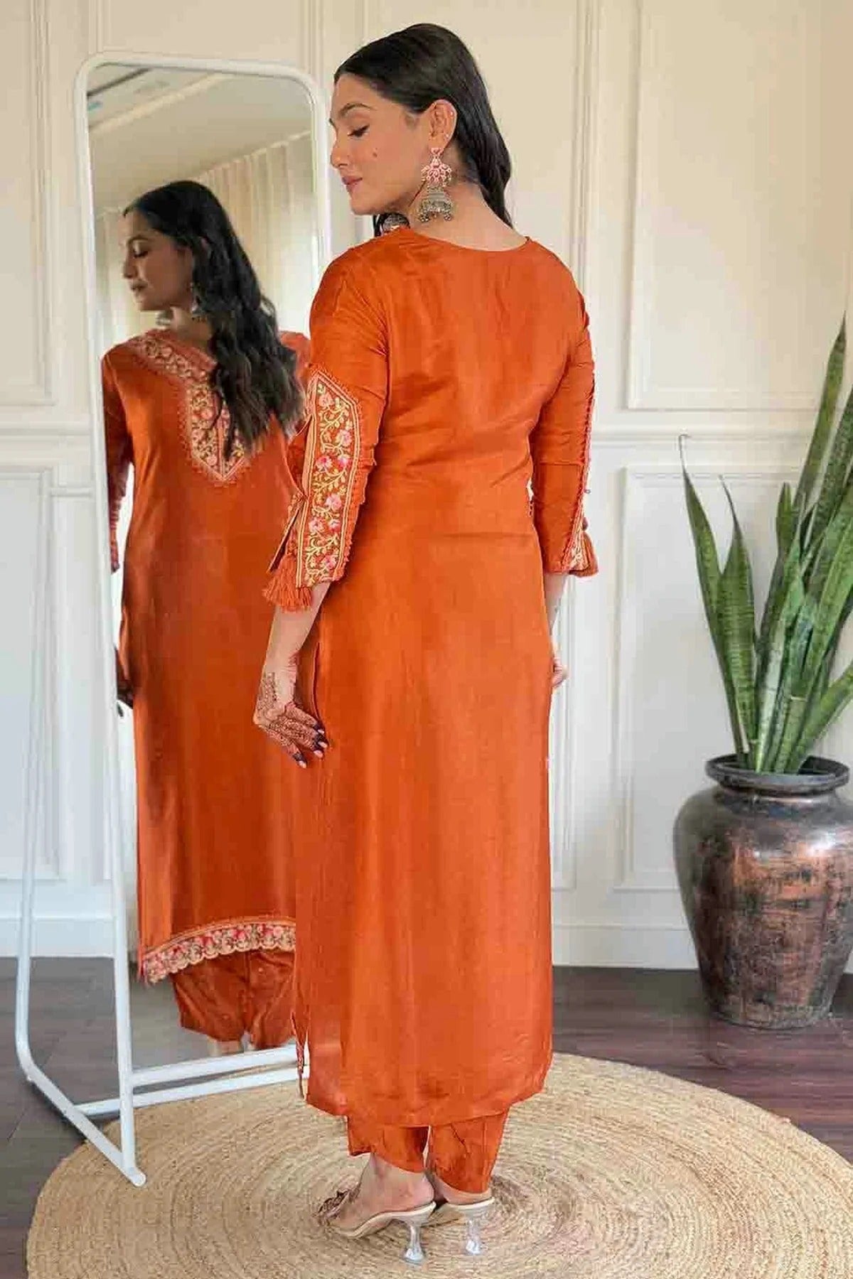 Orange Colour Viscose Stitched Suit SS1112993 A