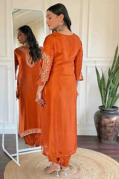 Orange Colour Viscose Stitched Suit SS1112993 A