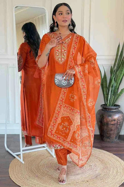Orange Colour Viscose Stitched Suit SS1112993