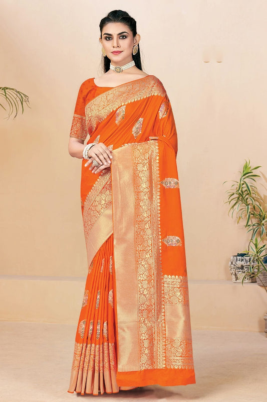 Orange Colour Woven Work Banarasi Silk Saree SD1101279