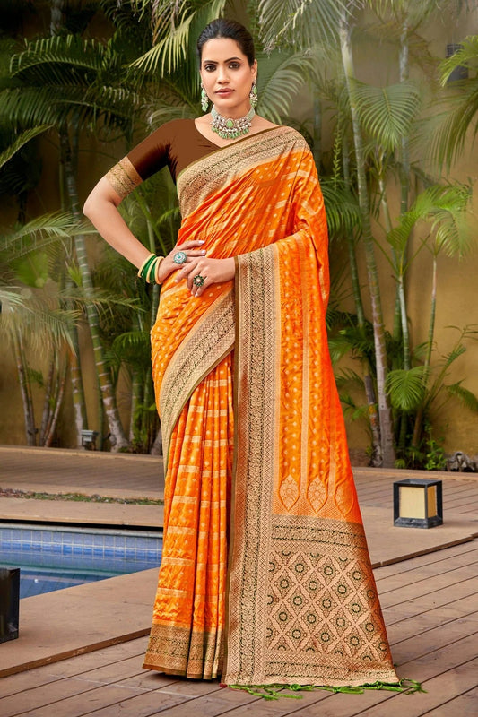 Orange Colour Woven Work Banarasi Silk Saree SD1101770