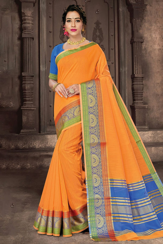 Orange Colour Woven Work Cotton Handloom Saree SD1101266