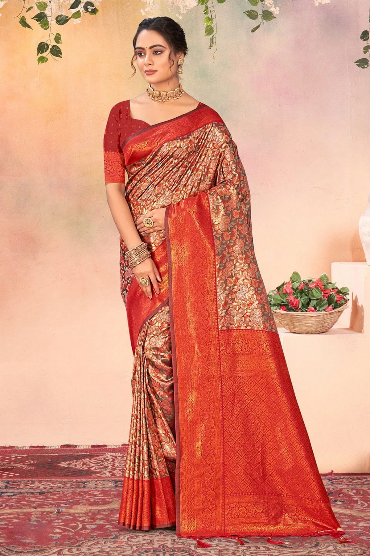 Orange Colour Woven Work Kanjivaram Silk Saree SD1102048