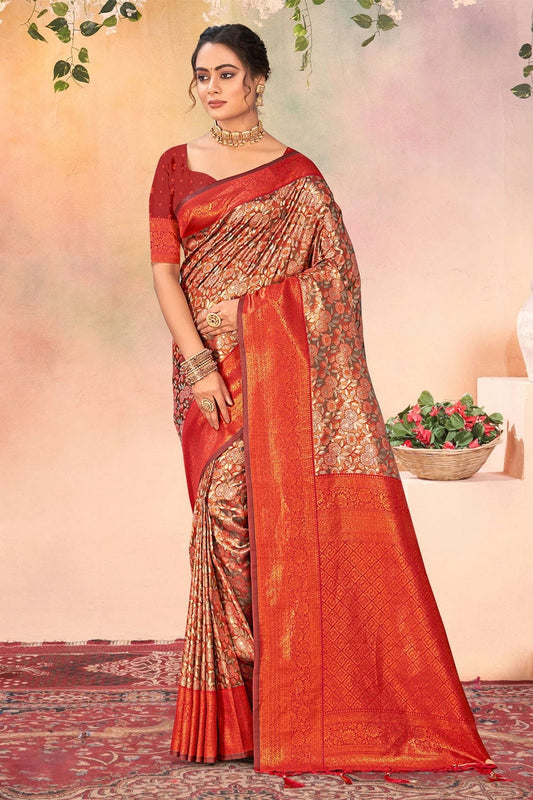 Orange Colour Woven Work Kanjivaram Silk Saree SD1102048