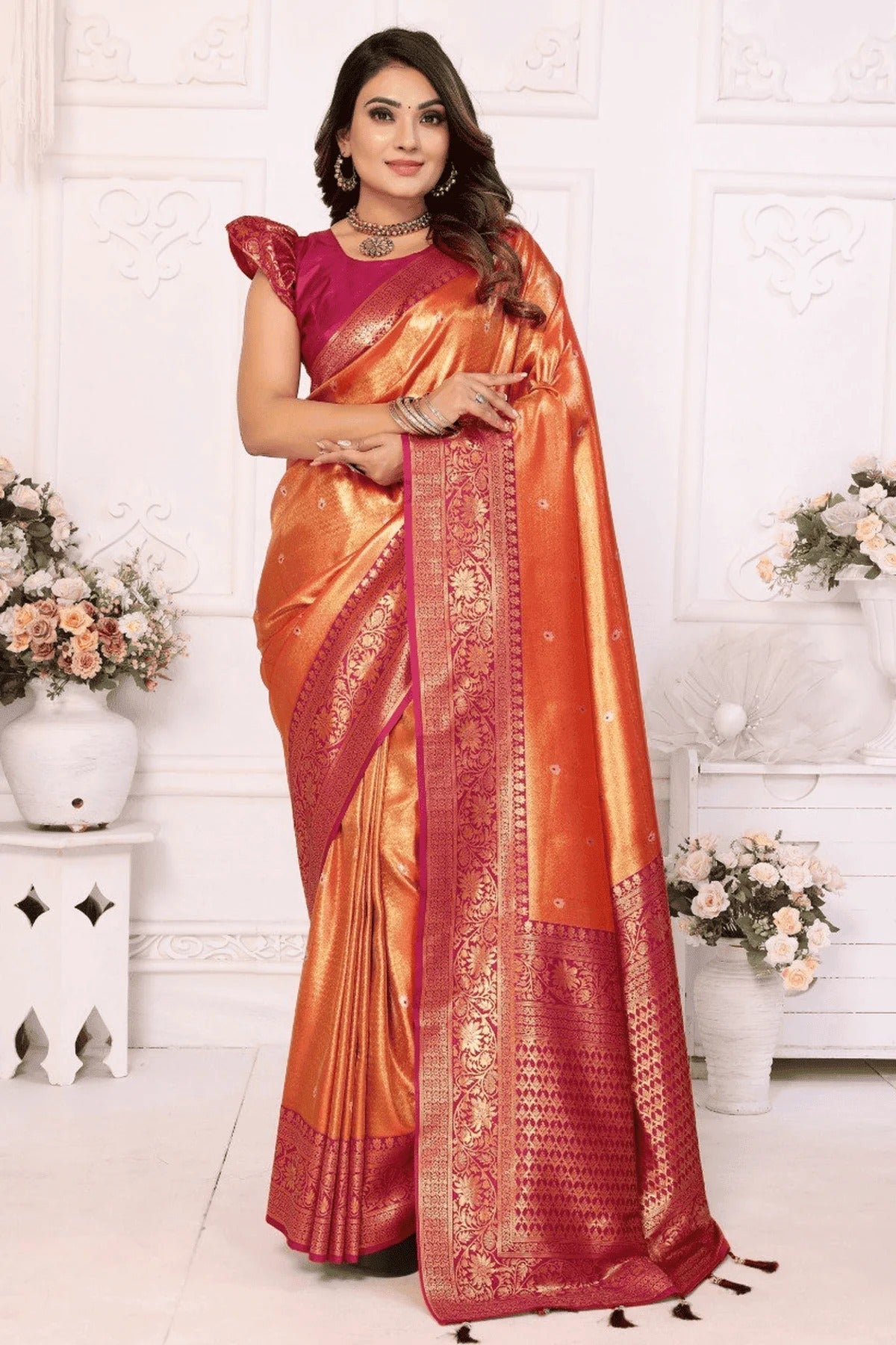 Orange Colour Woven Work Pure Banarasi Tissue Silk Traditional Saree SD1250250 A