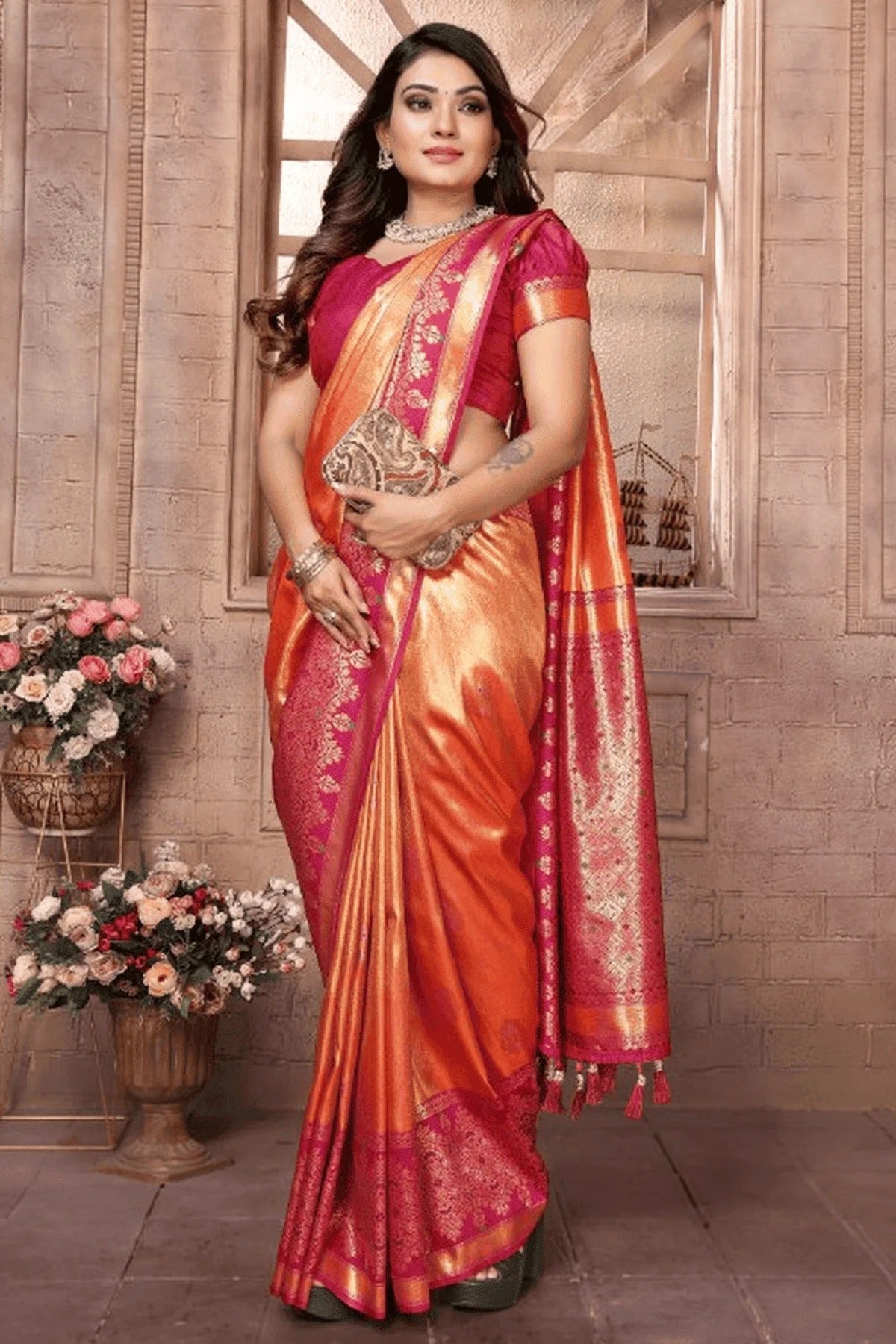 Orange Colour Woven Work Pure Banarasi Tissue Silk Traditional Saree SD1250287 A