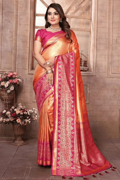 Orange Colour Woven Work Pure Banarasi Tissue Silk Traditional Saree SD1250287