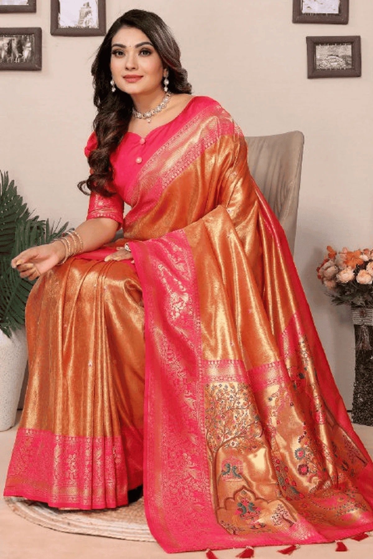 Orange Colour Woven Work Pure Banarasi Tissue Silk Traditional Saree SD1250308 A