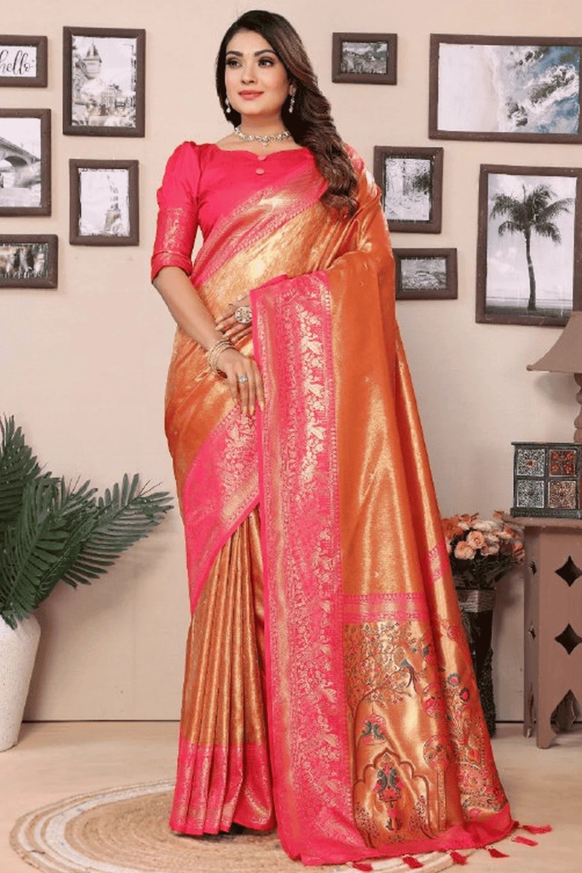 Orange Colour Woven Work Pure Banarasi Tissue Silk Traditional Saree SD1250308
