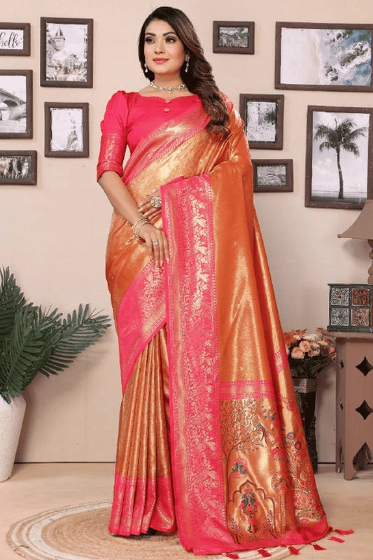 Orange Colour Woven Work Pure Banarasi Tissue Silk Traditional Saree SD1250308