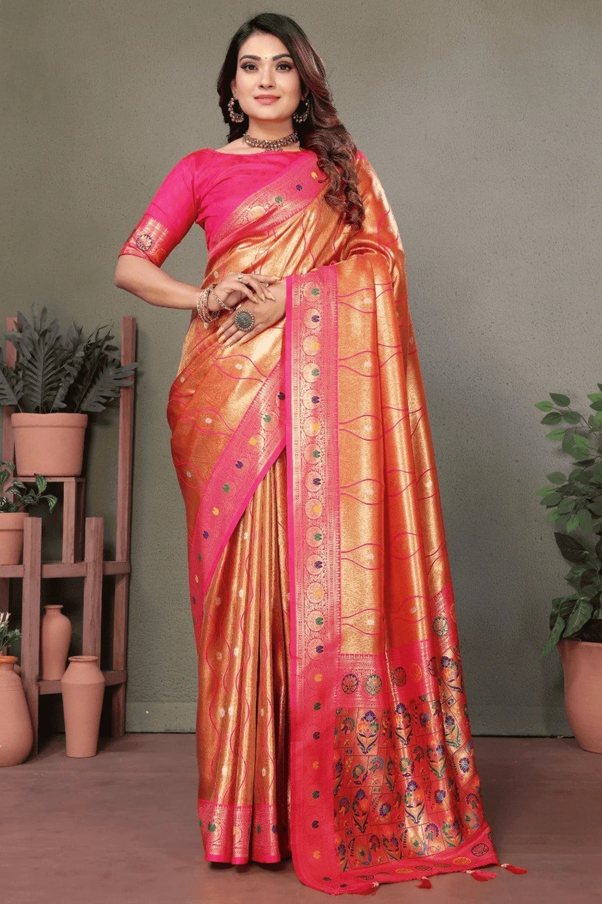 Orange Colour Woven Work Pure Banarasi Tissue Silk Traditional Saree SD1250317