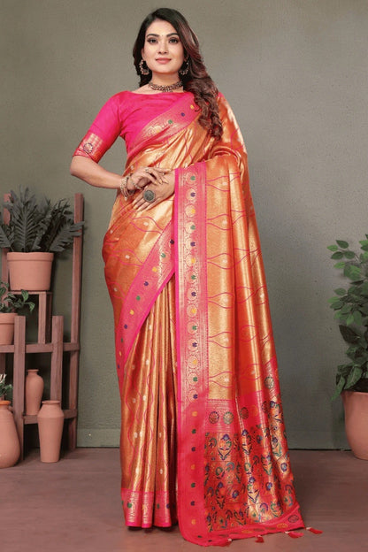 Orange Colour Woven Work Pure Banarasi Tissue Silk Traditional Saree SD1250317