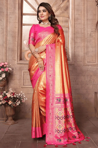 Orange Colour Woven Work Pure Banarasi Tissue Silk Traditional Saree SD1250331