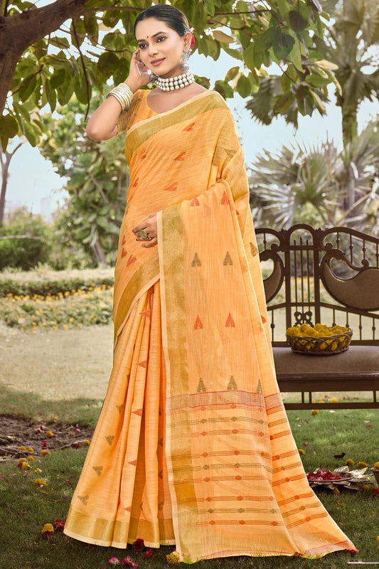 Orange Colour Zari Work Cotton Saree SD1102327