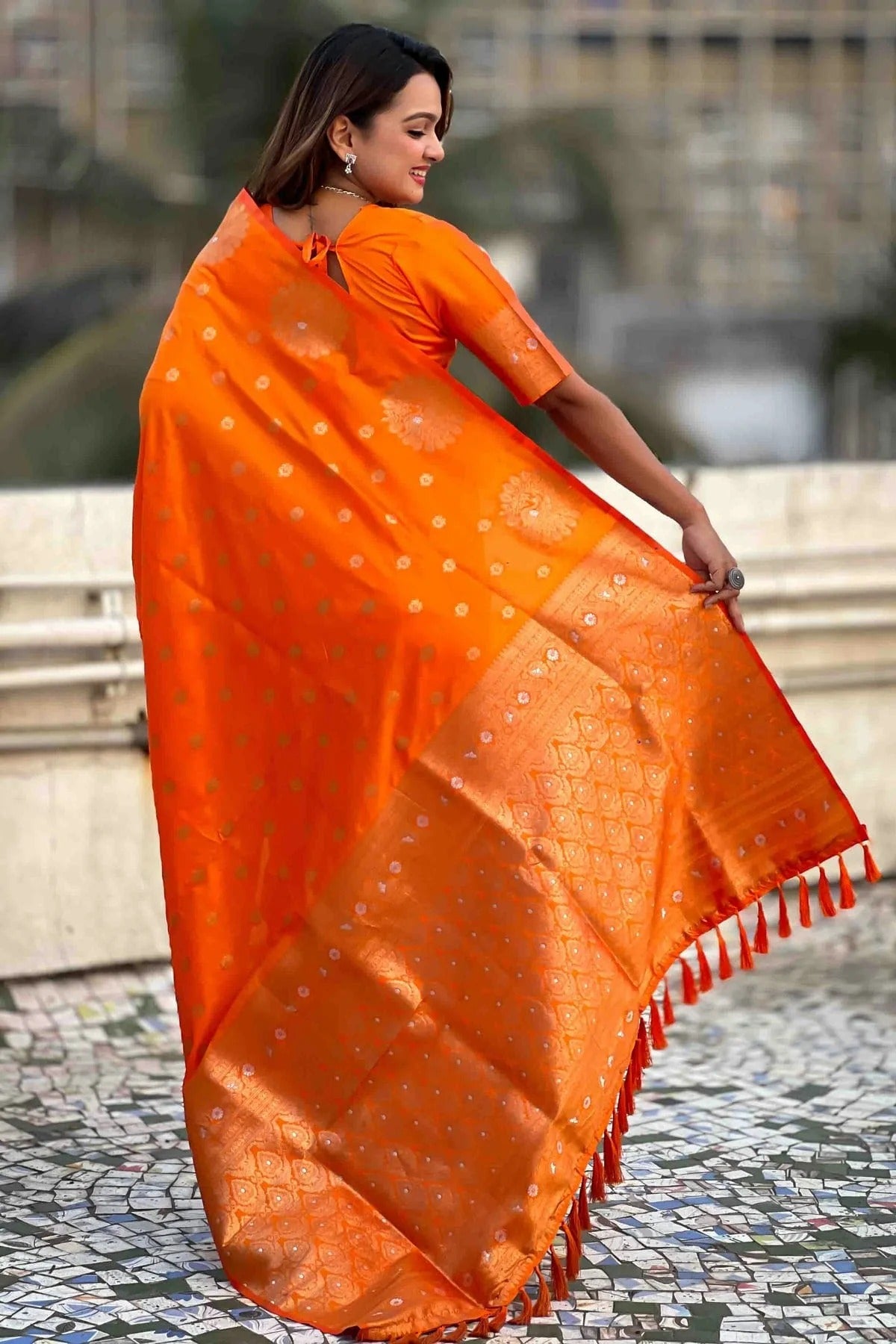 Orange Colour Zari Work Moonga Silk Traditional Sarees SD1113349 A