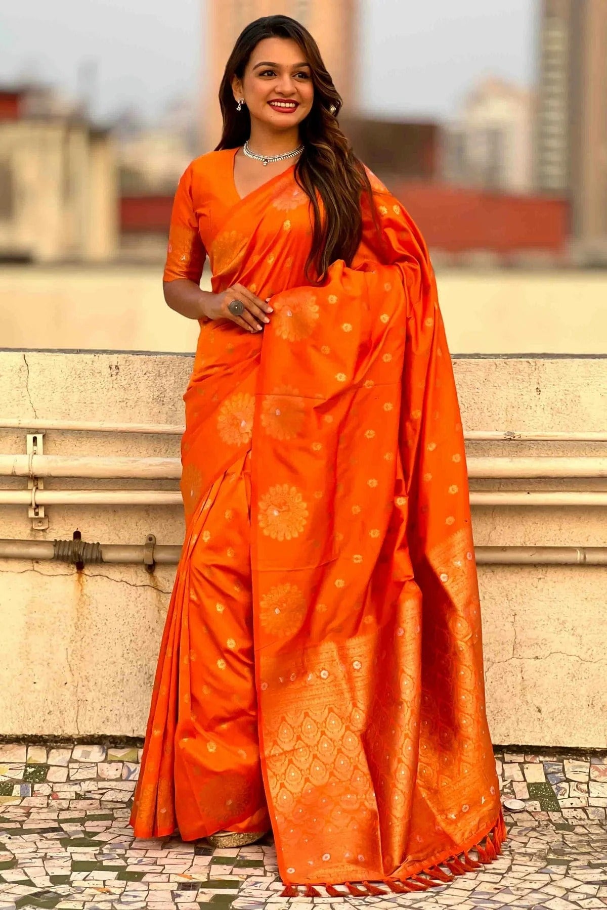Orange Colour Zari Work Moonga Silk Traditional Sarees SD1113349