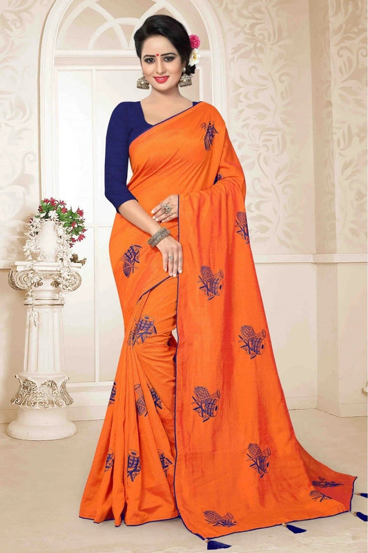 Orange Colour Zoya Silk Embroidery Saree SD1120025