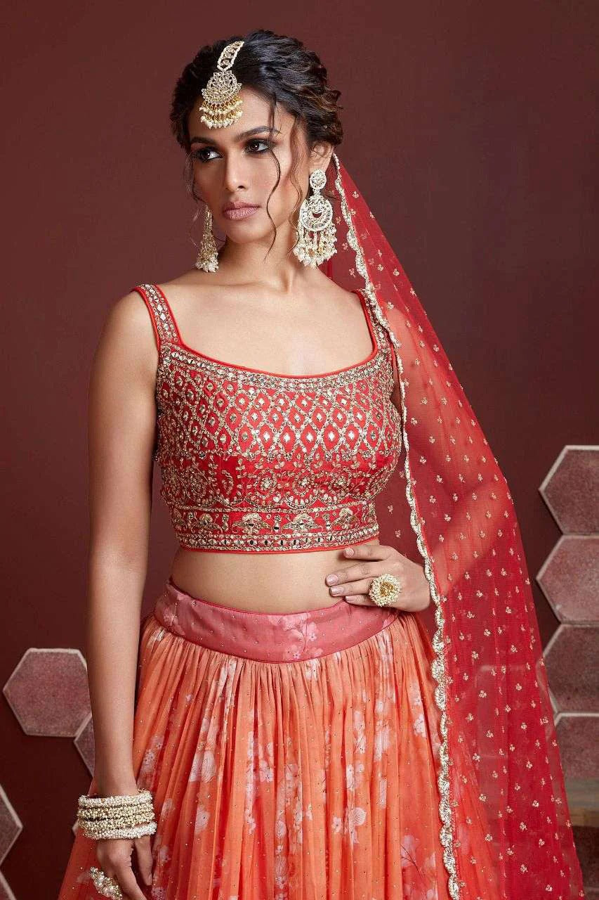 Orange Organza Silk Designer Lehenga Choli LC1010158 A